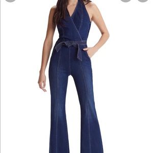Mother halter doozy denim jean jumpsuit